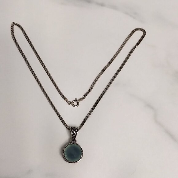 Luxe Chalcedony Gemstone 925 Sterling Silver 18k Gold Pendant Necklace - Picture 2 of 5